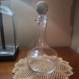 Vintage Crystal Clear Glass Decanter With Gorgeous Rhinestone Stopper